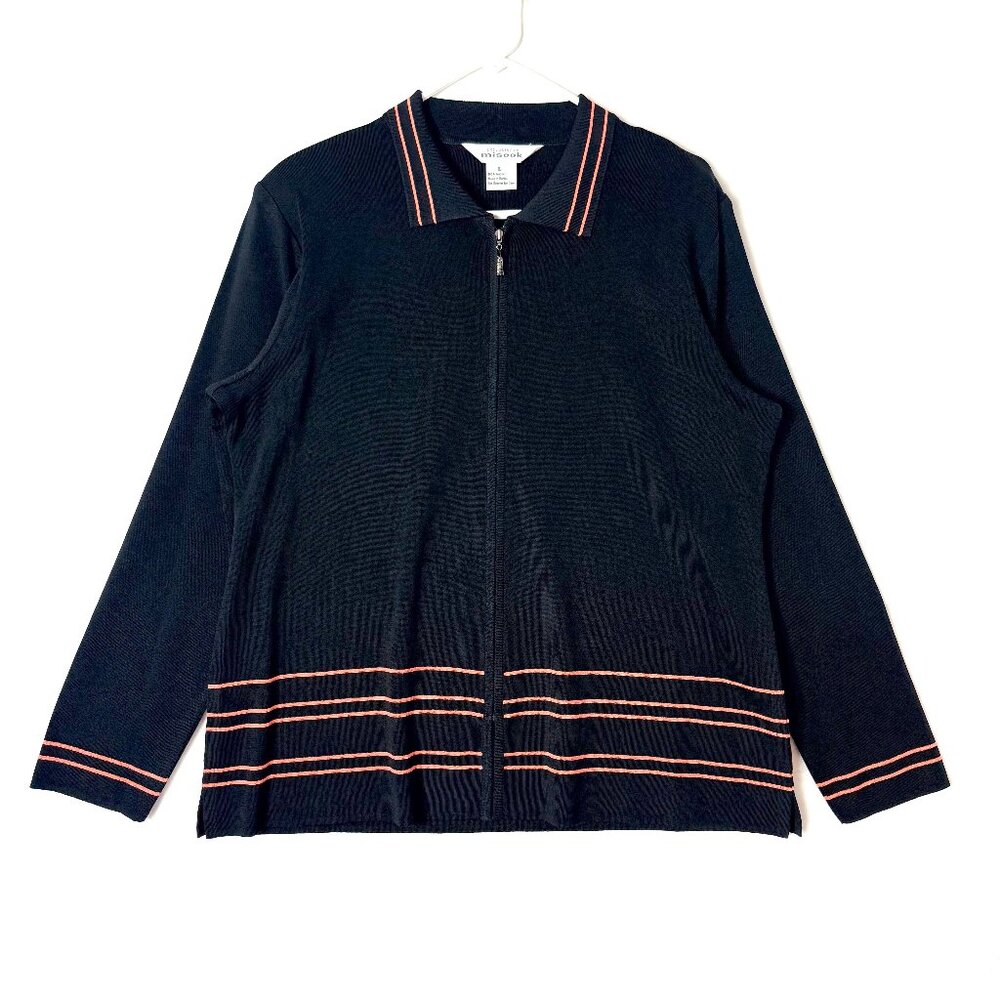 EXCLUSIVELY MISOOK Collared Full Zip Shoulder Pads Stretch Knit Cardigan Jacket